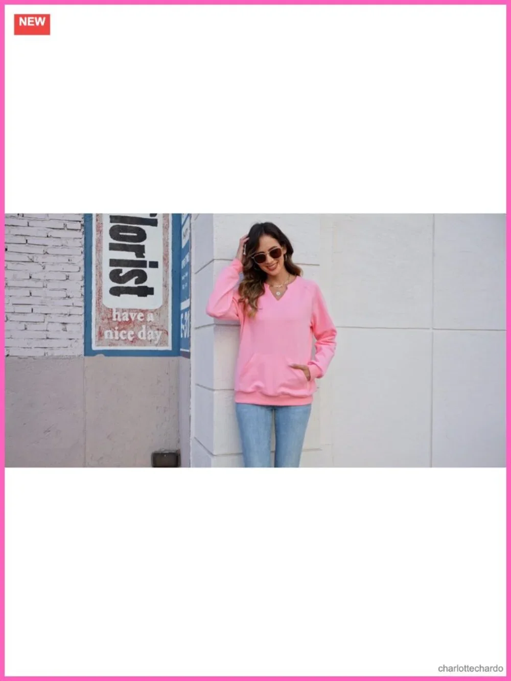 Cozy Fleece V-Neck Sweatshirt with Kangaroo Pocket Long Sleeve Pullover